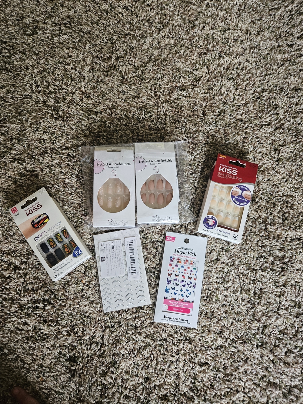 Assorted Press-On Nails & Nail Art Stickers - Neutral, Pink, Black